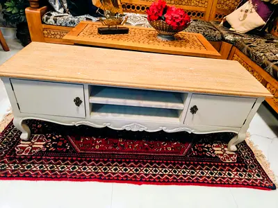 Wooden Coffee Table with Storage Cabinets and Shelves