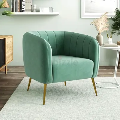 Mint Green Velvet Accent Armchair with Gold Legs
