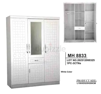 White 3-Door Wardrobe with Mirror (MH 8833)