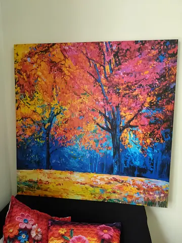 Large Colorful Autumn Tree Canvas Painting - 1.2m x 1.2m (Approx.)