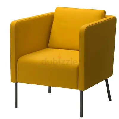 IKEA Modern Yellow Fabric Armchair with Cushion - Compact Lounge Chair
