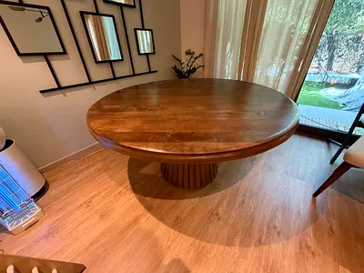 Solid Wood Round Dining Table — Seats 6
