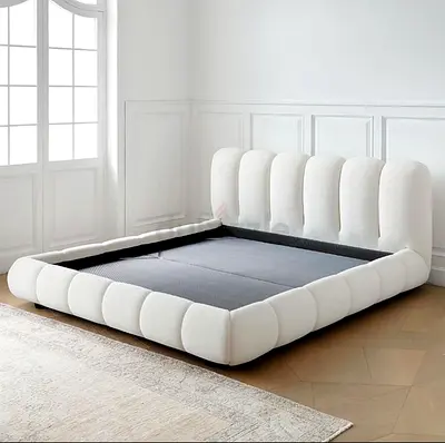 Low-profile Plush Upholstered Bed Frame (White) - King/Queen Fit