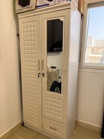 White Freestanding Wardrobe with Mirror - Good Condition