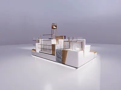 Modular Display Unit / Retail Kiosk Shelving (White  Wood Finish)