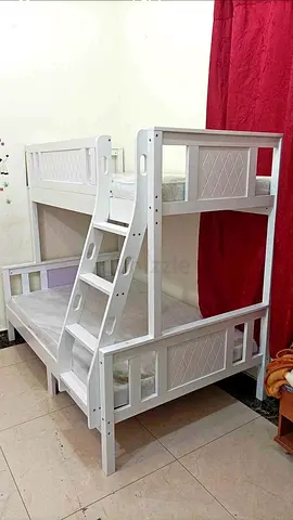 White Wooden Bunk Bed with Ladder — brand new