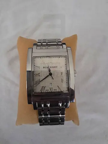Silver Burberry Rectangular Men’s Watch with Metal Bracelet