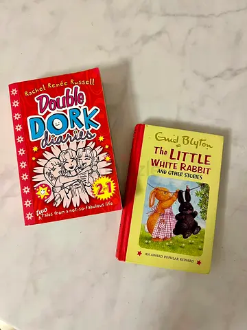 Double Dork Diaries (Rachel Renée Russell)  The Little White Rabbit and Other Stories (Enid Blyton)