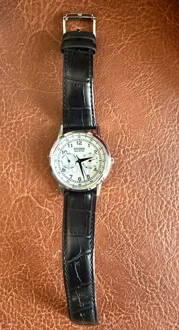 Citizen mens wristwatch with leather strap, moonphase dial