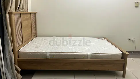 Solid Wood Twin Bed Frame with Mattress - Light Oak Finish
