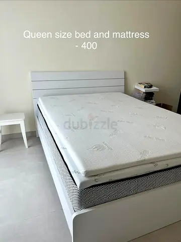 White Queen Bed Frame with Mattress - Good Condition