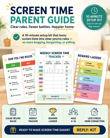 Screen Time Rules  Reward Chart Printable (Age 4-10) Instant WhatsApp Delivery