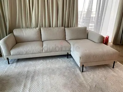 The Loom Collection L Shape Sofa BeigeLight beige L-shaped 3-seater sofa with chaise, good condition