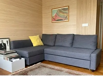 L-shaped Grey Fabric Sofa Bed with Storage - Good Condition