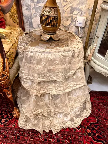 Round Side Table with Layered Lace Skirt Cover