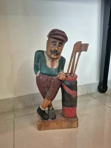 Vintage Hand Carved Wooden Golfer Statue