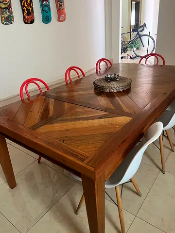 Solid Wood Dining Table with 6 Mixed Chairs — Good Condition