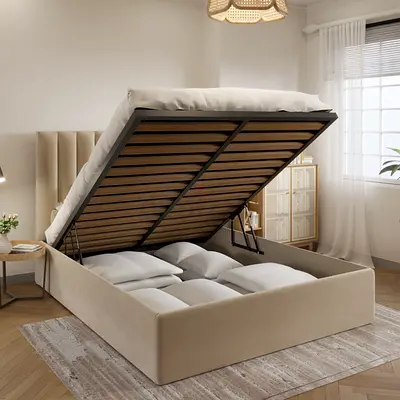 Vertical channel tufting queen hydraulic storage bed