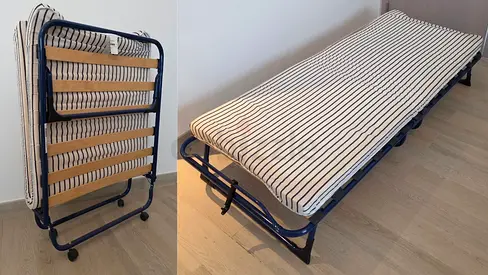 Folding Single Guest Bed with Mattress - Good Condition