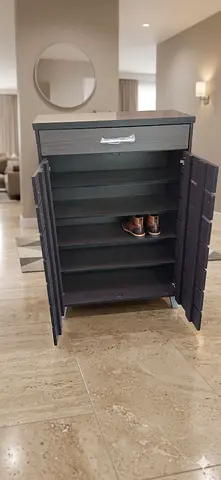 Compact Wooden Shoe Cabinet with Drawer – Dark Finish