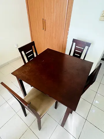 Used 4-Seater Wooden Dining Table with Chairs - Dark Brown