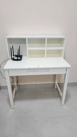Compact IKEA white study desk with hutch - good condition