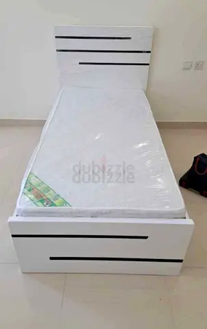 Single white wooden bed frame with mattress - good condition