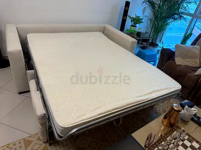 Natuzzi Two Seater Sofa Convertible Sofa Bed with Mattress - Light Beige, Good Condition