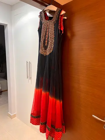 Fayon Designer Dress with Dupatta – Navy  Red Embroidered Occasion Wear