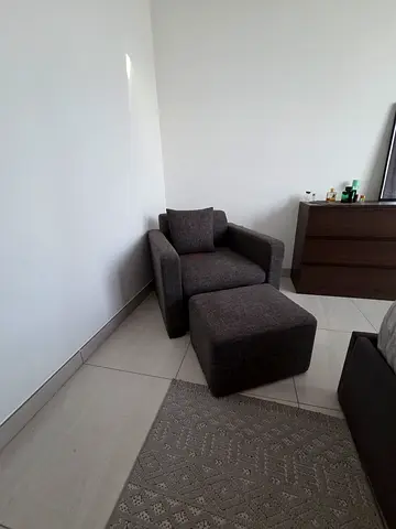 Grey Fabric Armchair with Ottoman - Good Condition