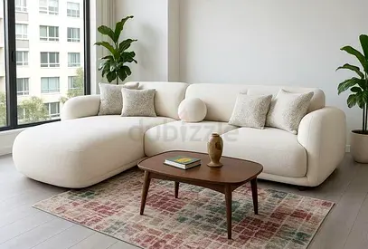 Cream Curved Corner Sofa with Ottoman - Comfortable 3-Seater
