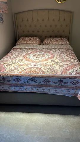 Upholstered Double Bed with Tufted Headboard - Good Condition
