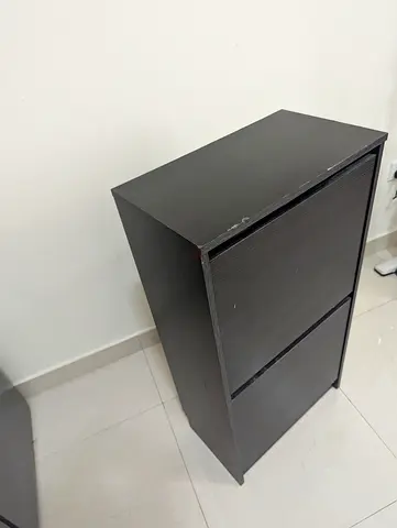 Compact 2-Drawer Shoe Cabinet in Dark Wood (Used)