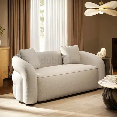 3 seater white boucle padded rolled arm sofa