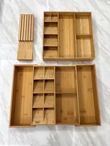 Bamboo Drawer Organizers and Cutlery Trays – Set of 3, excellent Condition