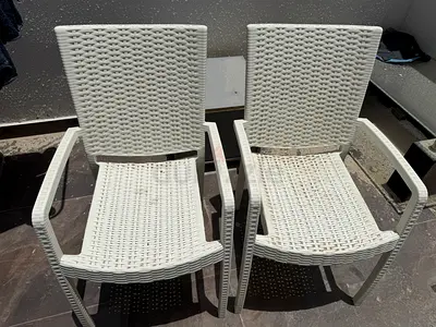 Set of 2 White Rattan-Style Outdoor Chairs - Good Used Condition
