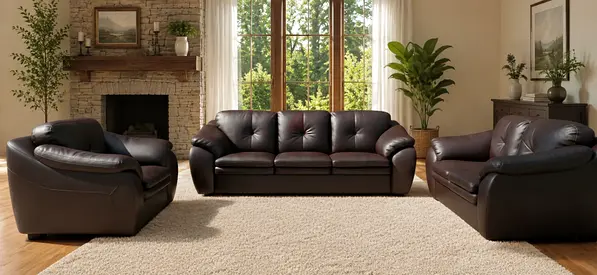 3-piece brown leather sofa set (3-seater + 2-seater + armchair) in good condition