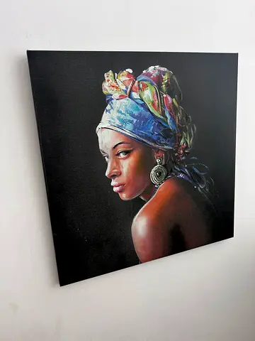 Pair canvas Portrait of Woman with Colorful Headscarf. 78 cm