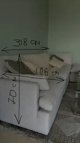 Light grey L-shaped sectional sofa 318 lengths 
215 wide (corner)
106 wide (couch)
70 height