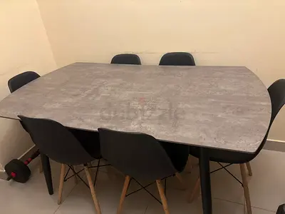 Modern 6-Seater Dining Table with Grey Stone Top