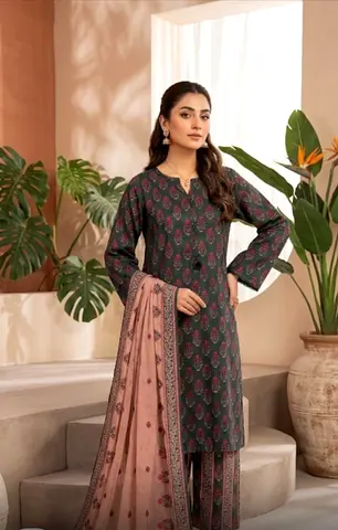 Womens Three-Piece Traditional Kurta with Printed Dupatta