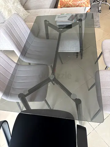 Glass Top Dining Table with Modern Metal Base - Seating capacity 4