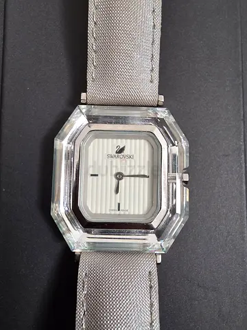 Swarovski Crystal-Frame Womens Watch with Silver Fabric Strap, Swiss made