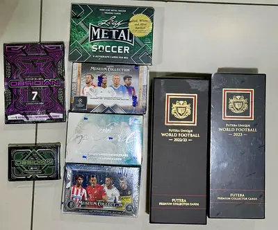 Collection of 8 Elite Premium Soccer Rare Boxes.