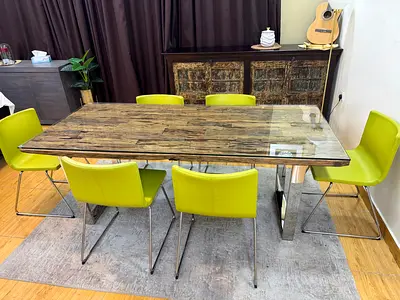 Marina Home Railway Wood Dining With Leather Chairs