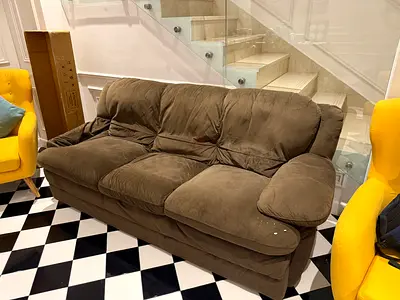 Comfortable 3-Seater Brown Fabric Sofa — Good Condition for free