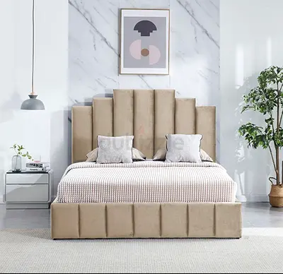 Modern Bedframe in stylish design fully customisable Quee size in soft Fabric storage can be install