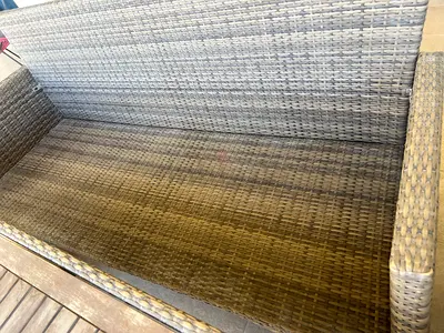 3-Seater Wicker/Rattan Outdoor Sofa (Grey) - Good Condition , 2 single sofas , one table . Pan home