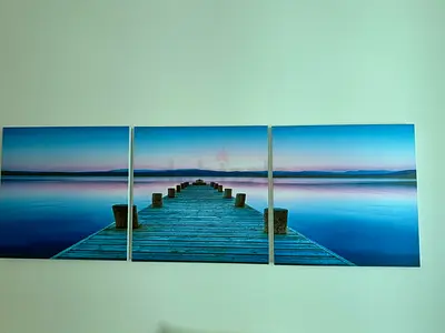Three-panel serene pier wall art painting