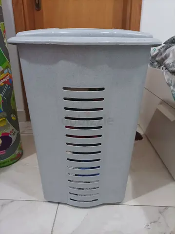 Used Plastic Laundry Basket with Lid - Light Grey